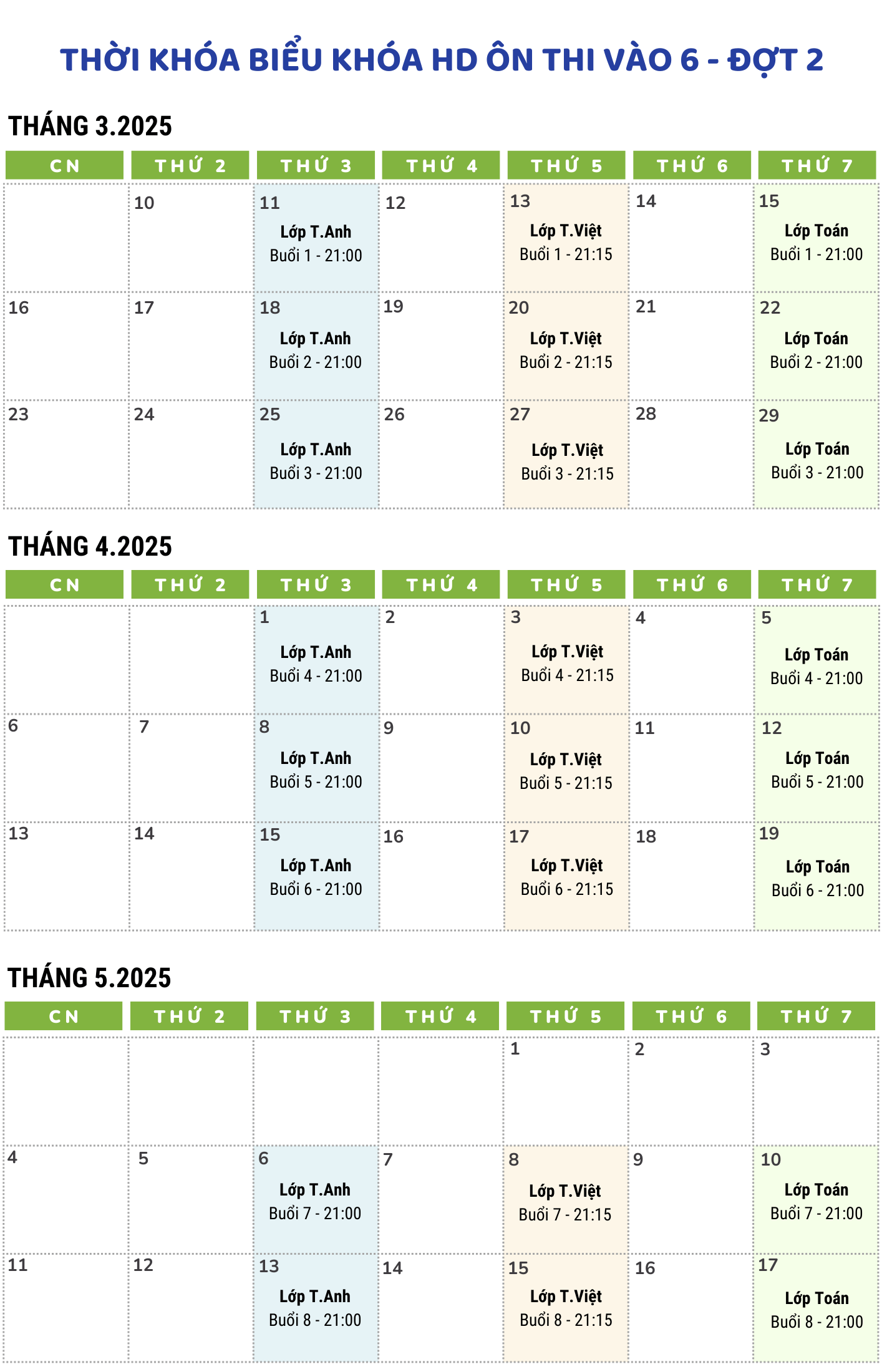 TKB khóa hd ôn thi vào 6